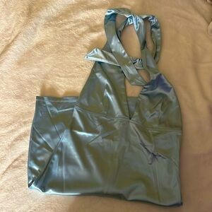 blue silk halter dress